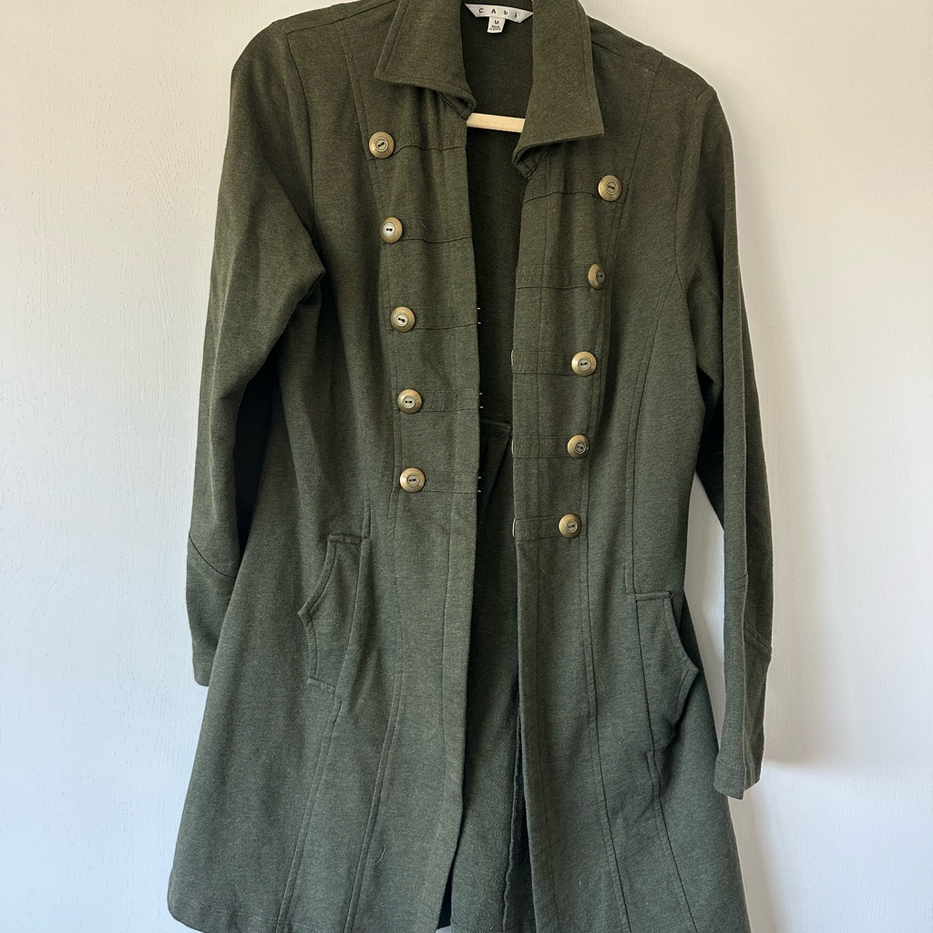 Cabi Olive Green Double-Breasted Military Pea Coat